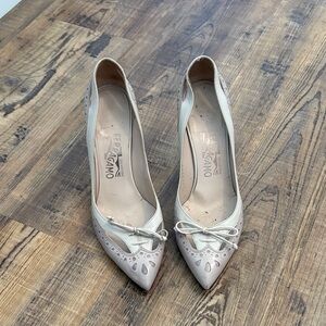Salvatore Ferragamo Women's White Heels with Bow Detail
